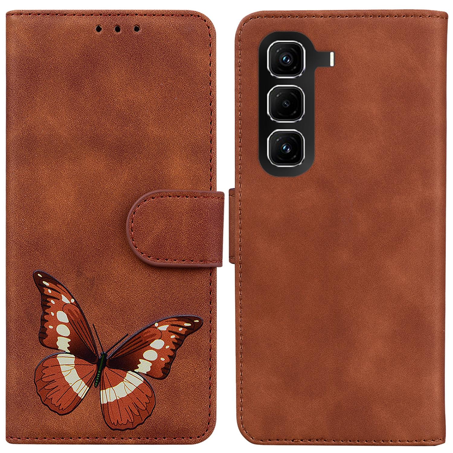 

For Infinix Hot 50 Pro 4G Stand Case PU Leather Phone Cover Butterfly Printed Brown