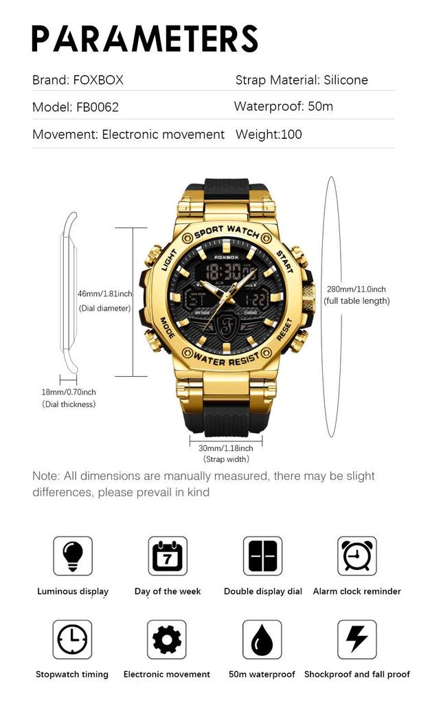 FOXBOX Multifunctional Waterproof Sports Watch for Men & Women, Luminous, Fashionable, Ideal for Commuting