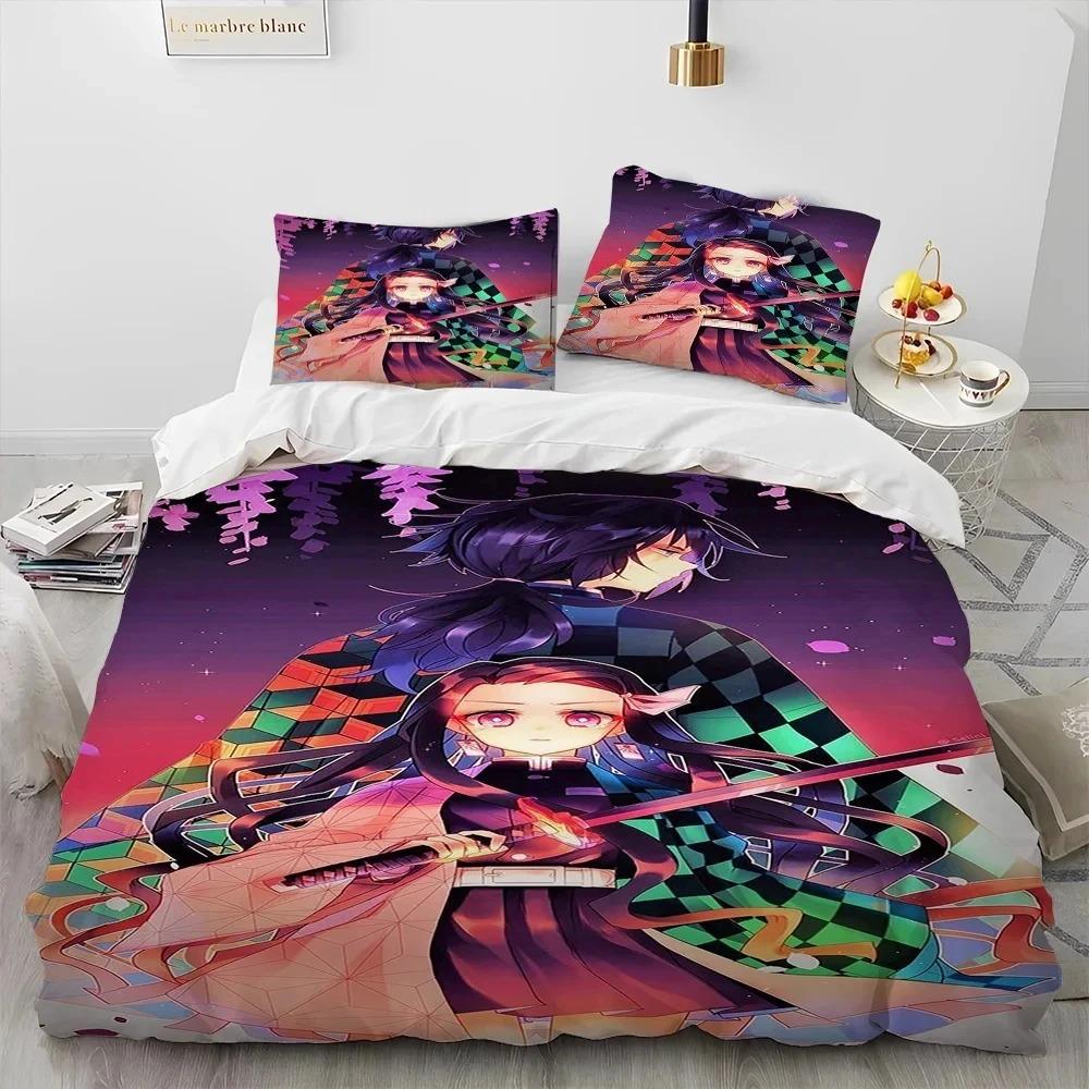 Demon Slayer Bedding Set Kamado Nezuko Duvet Cover Pillowcase King Queen Full Single Size Boys Teen Gift Anime Bed Linen