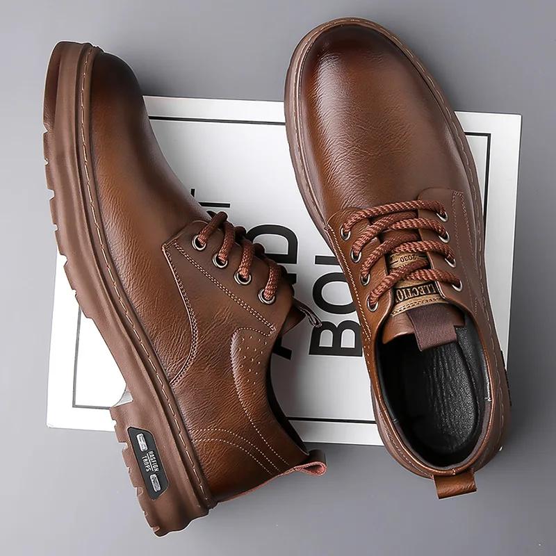 Men Leather Shoes Spring British Thick Soled Casual Derby Shoes Men Formal Wear Wedding Workwear Low Top