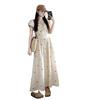 Coffee break French bubble sleeve dress women's summer new small waist temperament floral dress