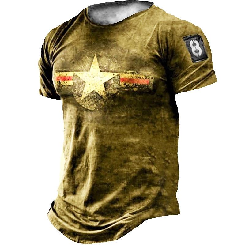 Men's Unisex Star Graphic Prints T Shirt Distressed T Shirt Short Sleeve T Shirt 3D Print Crew Neck Shirt Vintage Sports