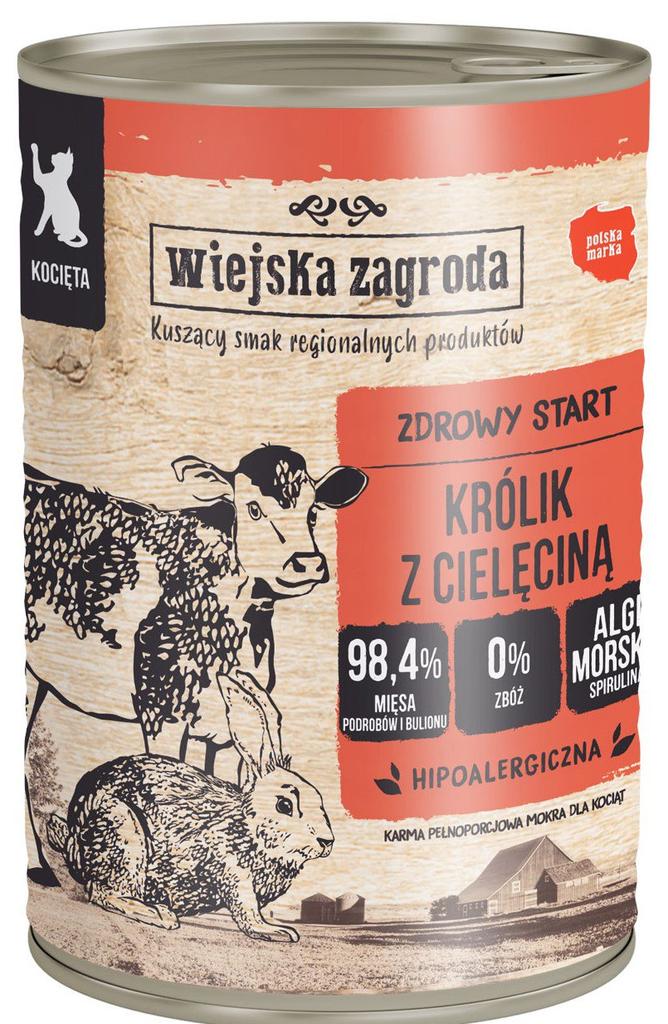 Wiejska Zagroda | Mokra Karma Dla Kociąt | Puszka 400G - Królik Z Cielęciną 0,4Kg