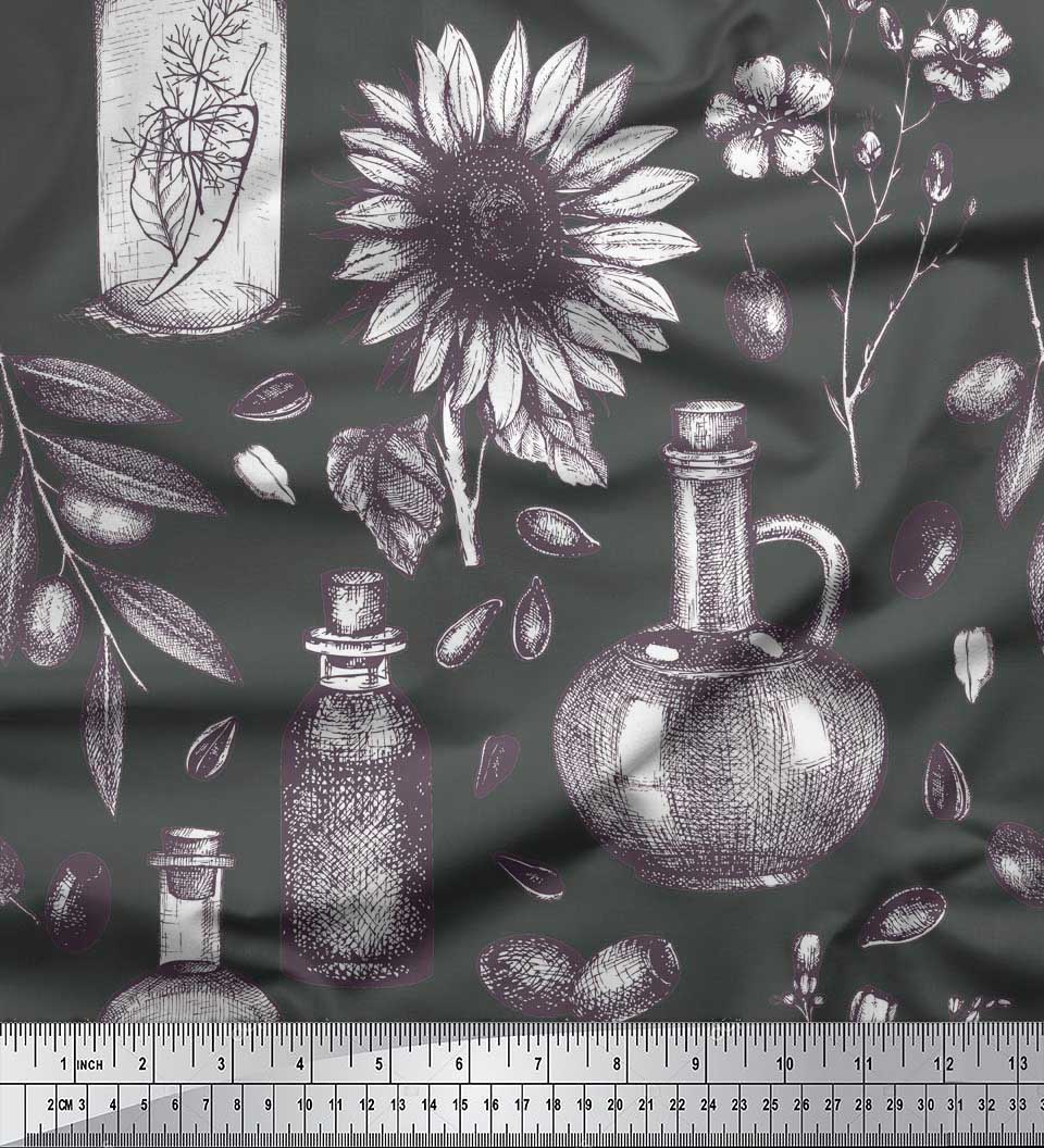

Soimoi Red Rayon Fabric Sunflower & Jar Vintage Printed Craft Fabric by the Yard 42 дюйми 42 Inch Wide - Cotton Cambric сірий колір
