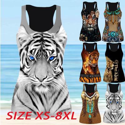 3D-Druck-Tiger-Tanktops für Damen, Workout, Yoga, Fitnessstudio, bedruckte Sommer-Sport-Shirts, Übergrößen-Westen für Damen