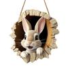 Cute Bunny Hole Wall Stickers Easter Rabbit Door Sign Wooden Rustic Hanging Pendant Welcome Sign Happy Easter Home Decoration