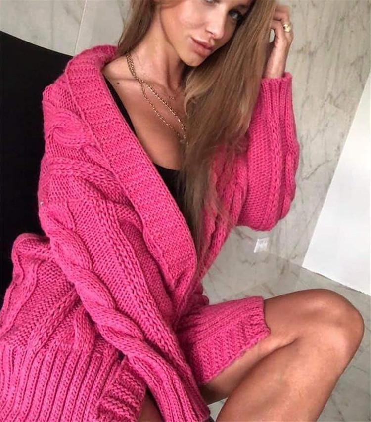 Sweater Women's Autumn and Winter Medium and Long Loose Twist Knitted Cardigan Female Cardigan
