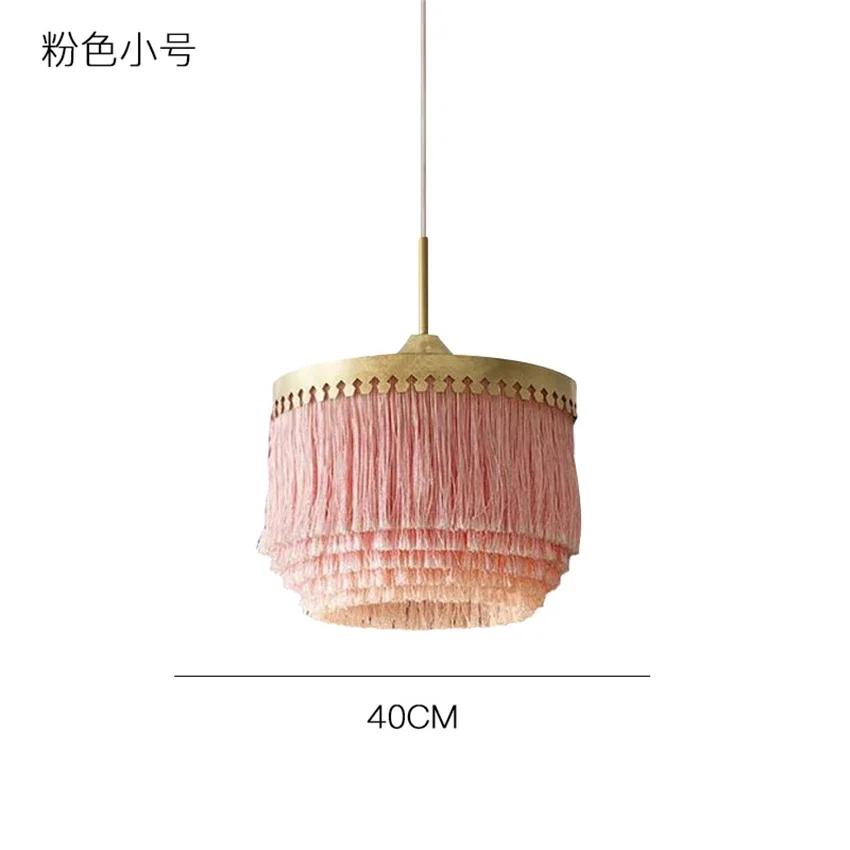 

Минималистский розовый подвесной светильник из хлопковой люстры, светильники для комнаты принцессы, декоративный подвесной светильник с бахромой для детей Cold White