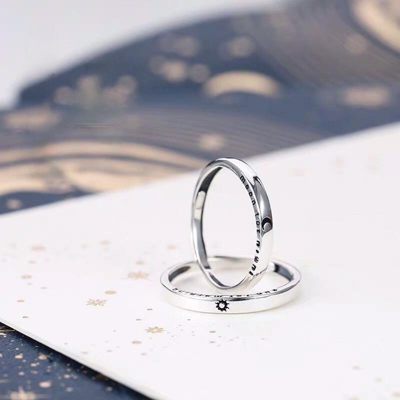 New Adjustable Size Ring Sun Moon Couple Ring Simple Silver Open Ring Men's and Women's Couple Engagement Jewelry Gifts