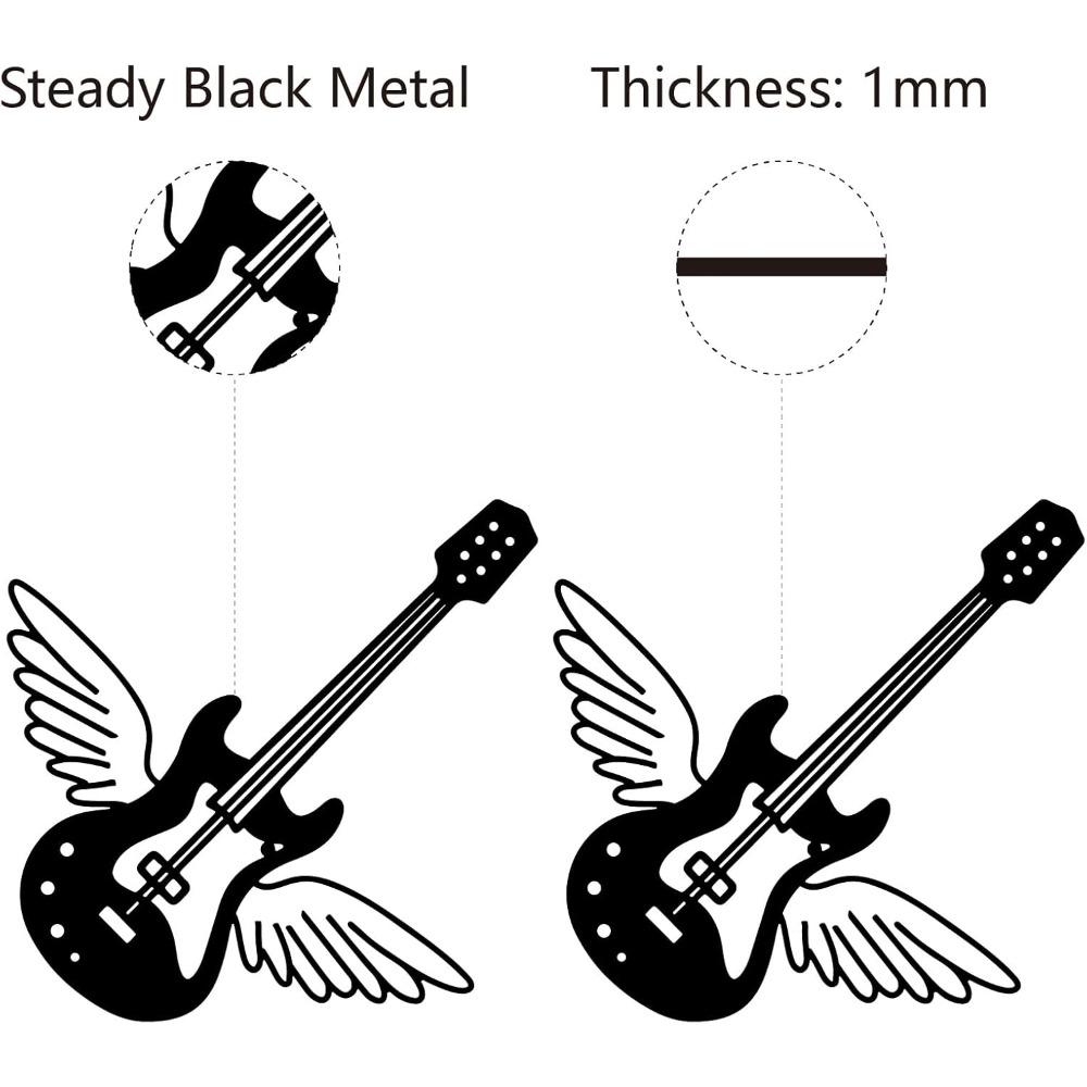 Black Metal Guitar Wings Wall Art Sculpture, Hollow Iron Wall Decor, Rustic Music Themed Hanging Sign for Living Room Home Office 12x12 Inch