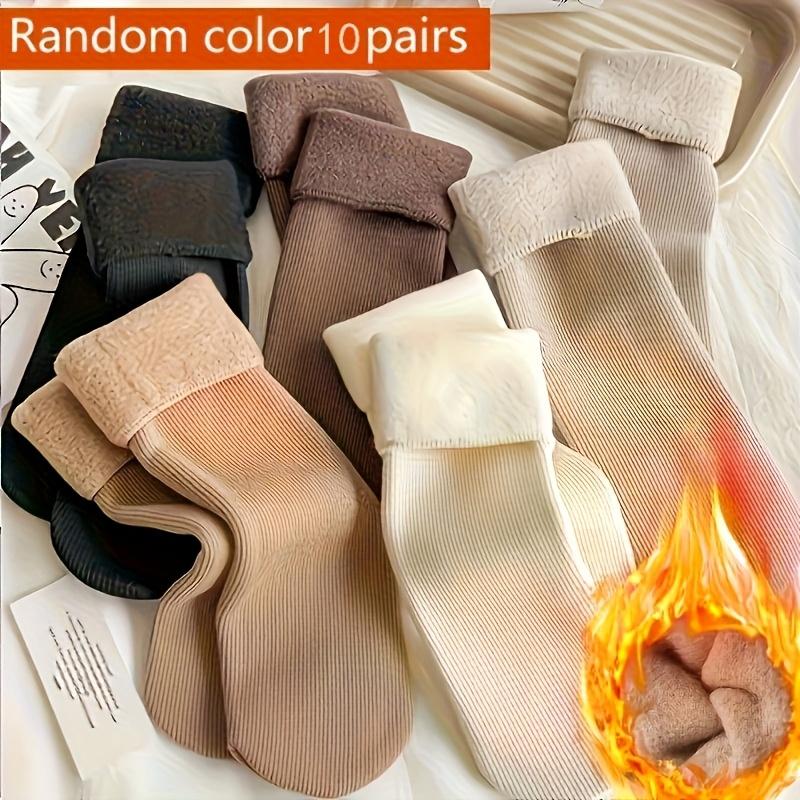 

5 Pairs of Winter Snow Boots Socks for Women, Warm, Thick, Soft and Comfortable, Solid Color Warm Home Floor Socks Suitable One-size