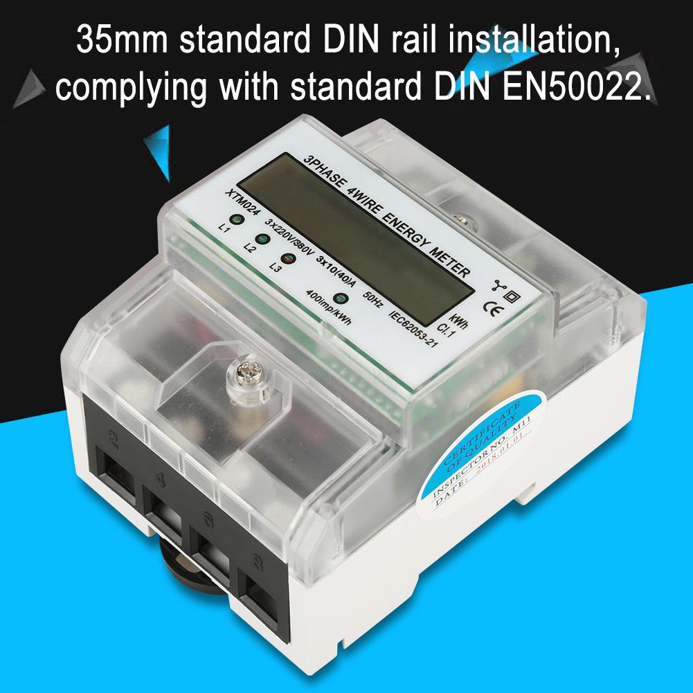Digital LCD 3 Phase 4 Wire Din Rail Electric Meter Electronic KWh Meter (10(40)A)