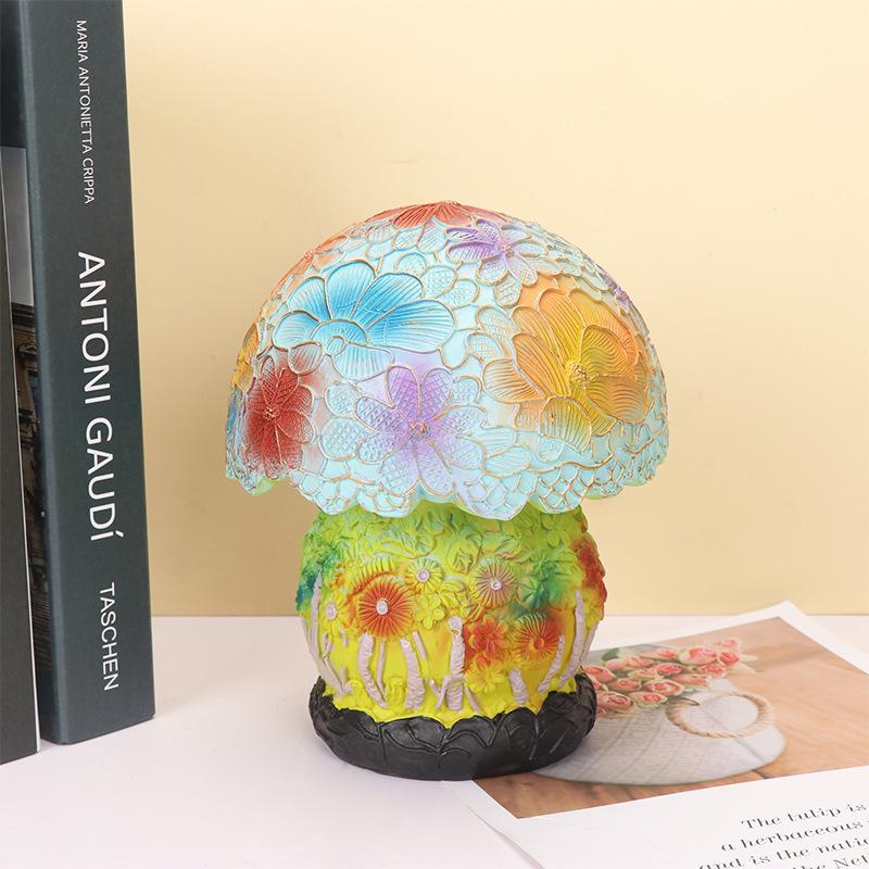 Painting Mushroom Table Lamp,Stained Plant Night Light,Resin Mushroom Bedside Lamp for Bedroom Living Room Home Office Decor