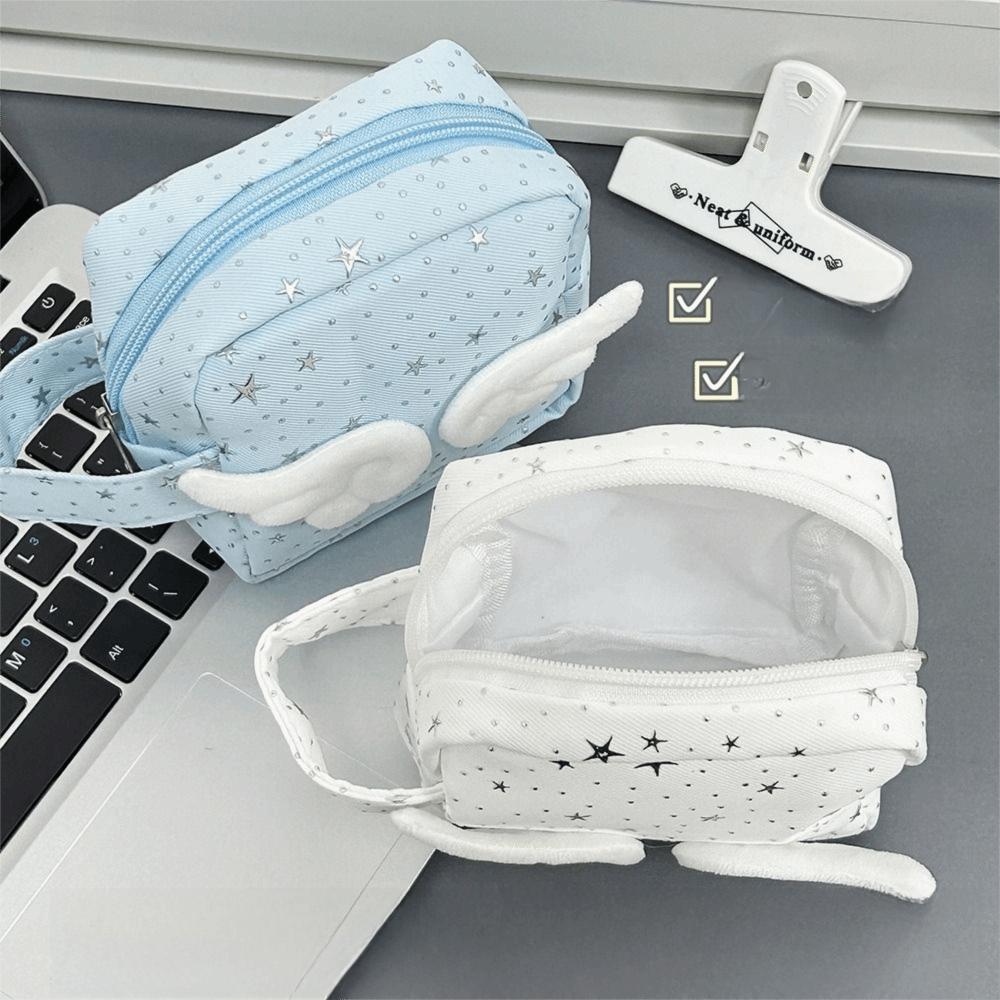 Mini Size Makeup Bag for Women Star Pattern Wings Patchwork Travel Cosmetic Organizer Multi-Purpose Space Saving