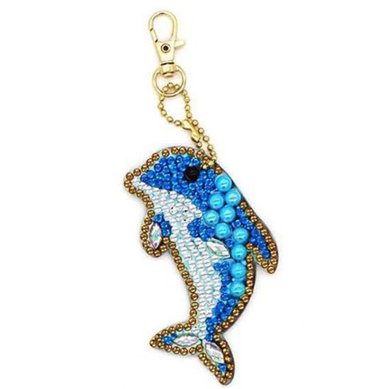 DIY Diamond Painting Cartoon Dolphin Animal Pendant Acrylic Double Side Sequins Key Chain Ring Set Special Shaped Pendant Gifts