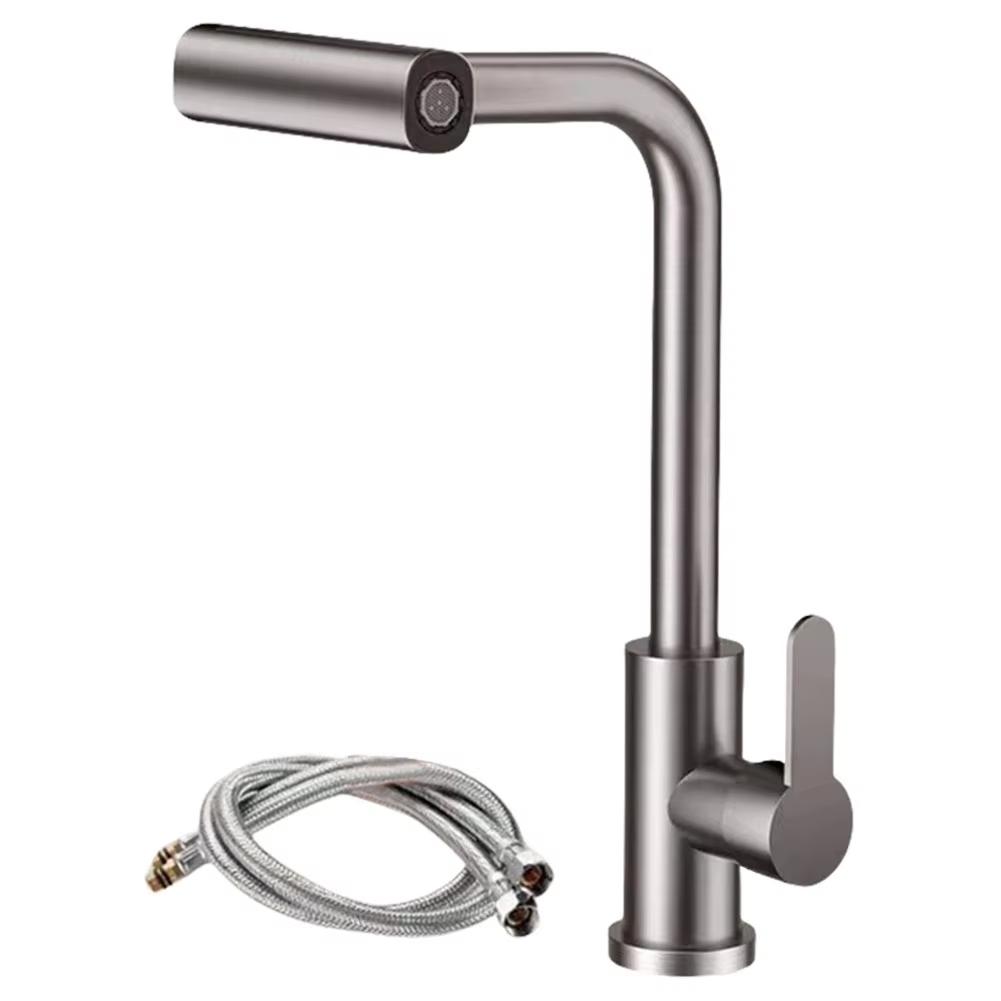 Silver Kitchen Faucet, Gray Rotating Waterfall Nozzle, Sink Mixer, Brushed Nickel Faucet Accessories, Four Functions