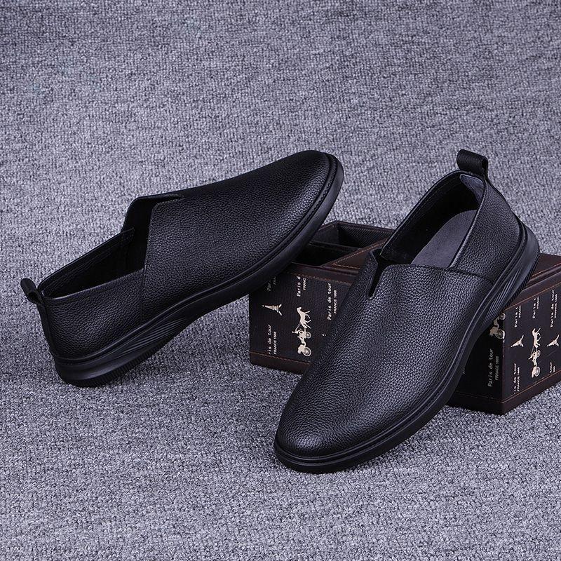 Men's Casual Leather Shoes, Genuine Leather Spring and Summer Thin Breathable Single-layer Cowhide Soft-soled Lazy One-pedal Doudou Shoes
