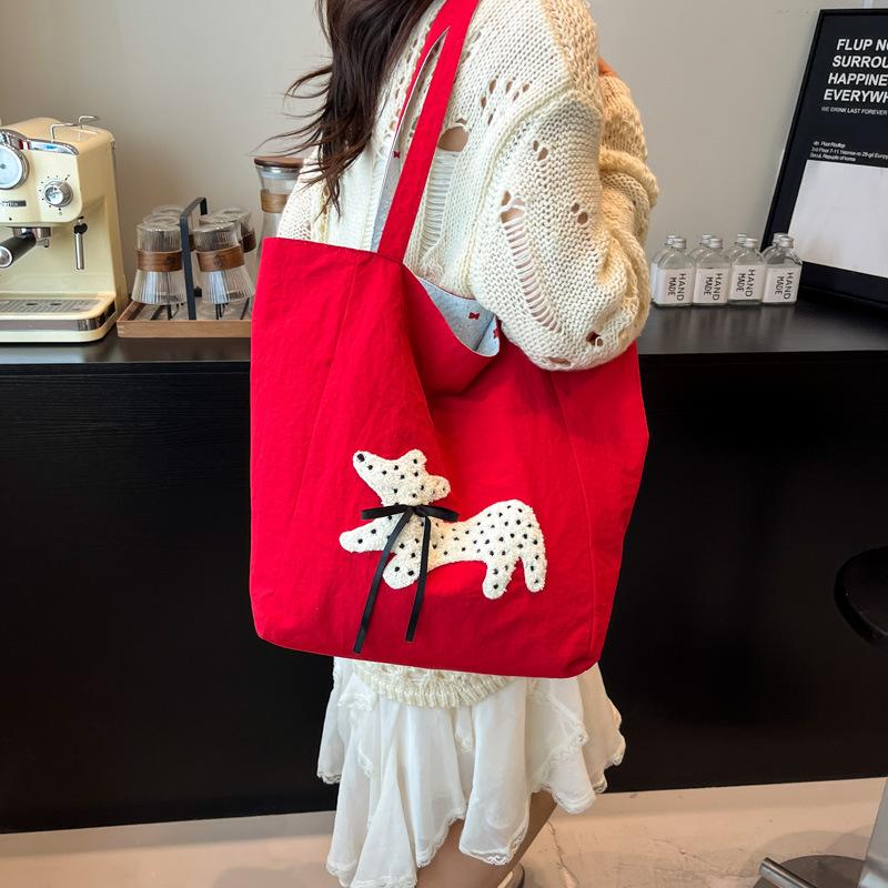 2025 summer new canvas bag tote oversized bag shopping commuting large capacity fashionable simple and cute embroidery pattern