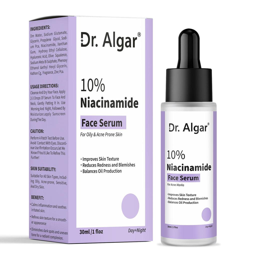 Dr. Algar Oil Control & Anti-Acne 10% Niacinamide Face Serum with Zinc 30ml | Skin Clarifying,Blemishes Removing & Pore Care for All Skin Types