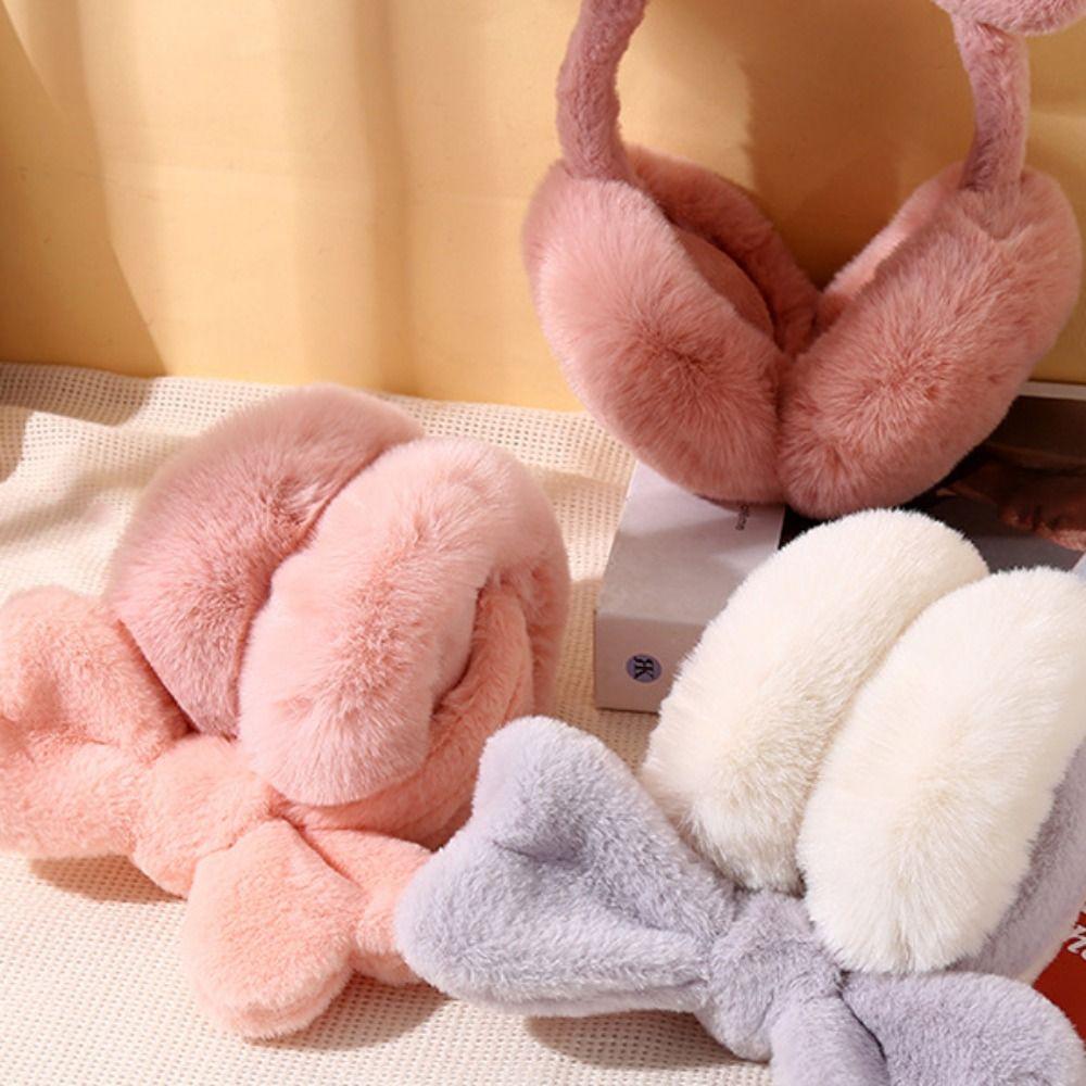 Coldproof Bowknot Ear Earmuffs Foldable Winter Ear Cover Soft Plush Earmuffs Male/female