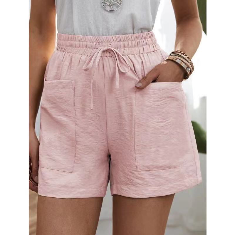 New women's linen wide-legged shorts - summer casual sports high-waisted large size loose solid color with pockets