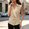 Blusa da Donna Elegante a Maniche Corte con Collo a Revers e Stampa a Righe Casual