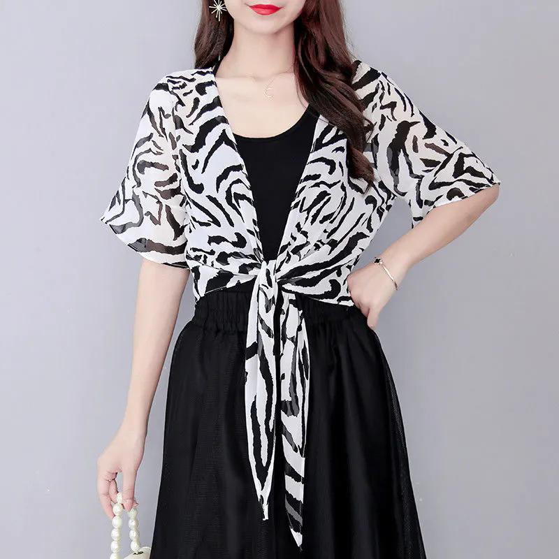 

Солнцезащитное пальто с принтом для женщин поверх шифонового топа для женщин, летняя короткая шаль для женщин, пальто больших размеров, тонкое XL