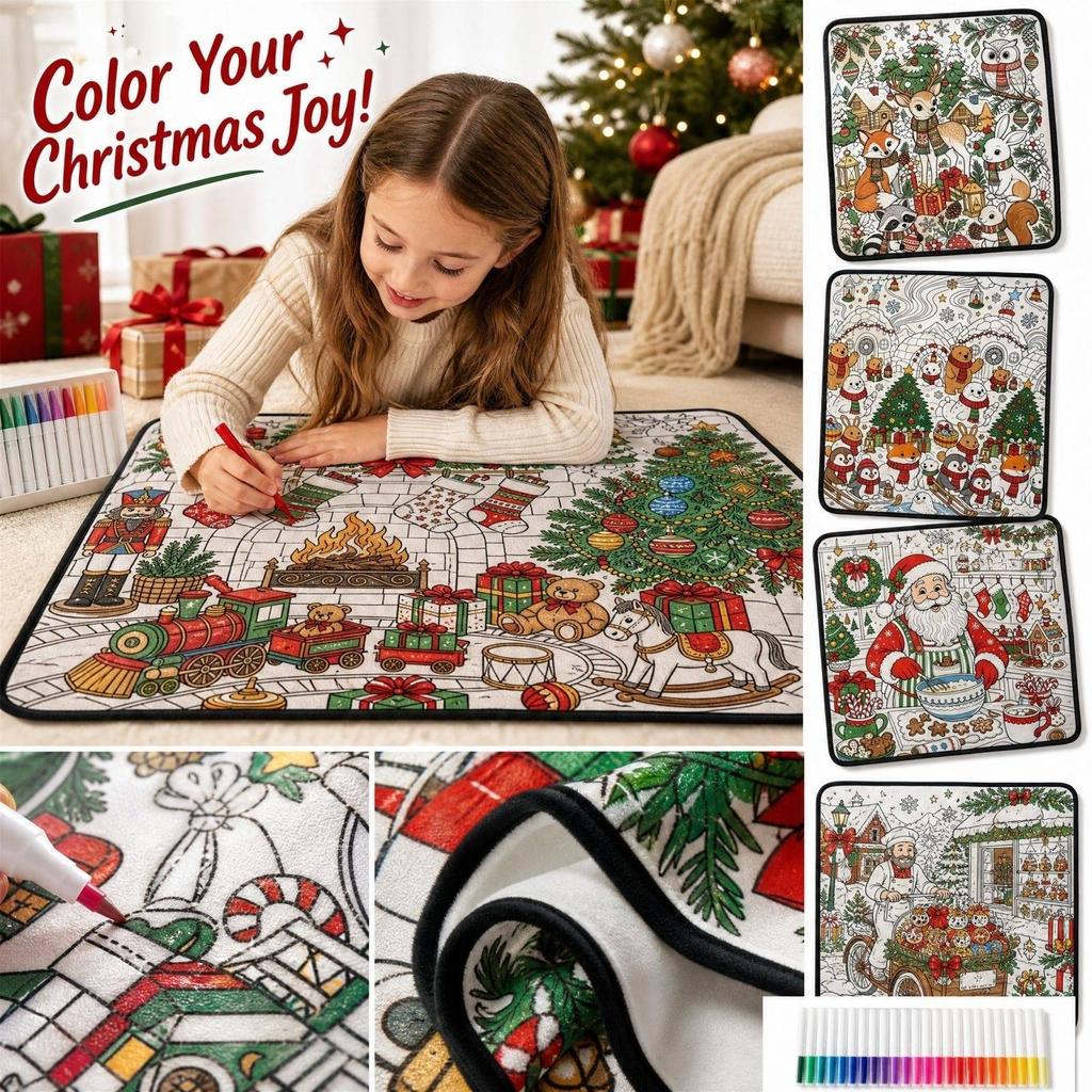 Christmas Coloring Blanket with Watercolor Pens - 100cm Soft Velvet Doodle Blanket for Creative Fun