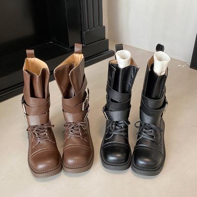 22 Herbst neue Britische Martin Stiefel Retro Gürtelschnalle Lokomotive Stiefel Dicke Sohle Dicke Ferse Kurze Stiefel Einzelne Stiefel