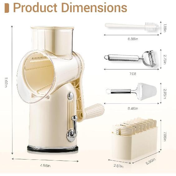 Rotary Cheese Grater Hand Crank,Emojoy 5-in1 Cheese Shredder Vegetable Chopper with Strong Suction Base, Rotary Cheese Graters for kitchen with Blade