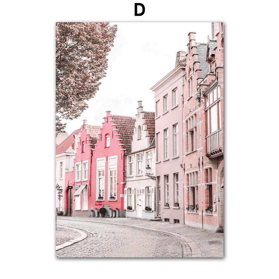 Pink Paris Building Car Cherry Blossom Rose Wall Art Canvas Painting Nordic Landscape Posters Prints Pictures Living Room Decor