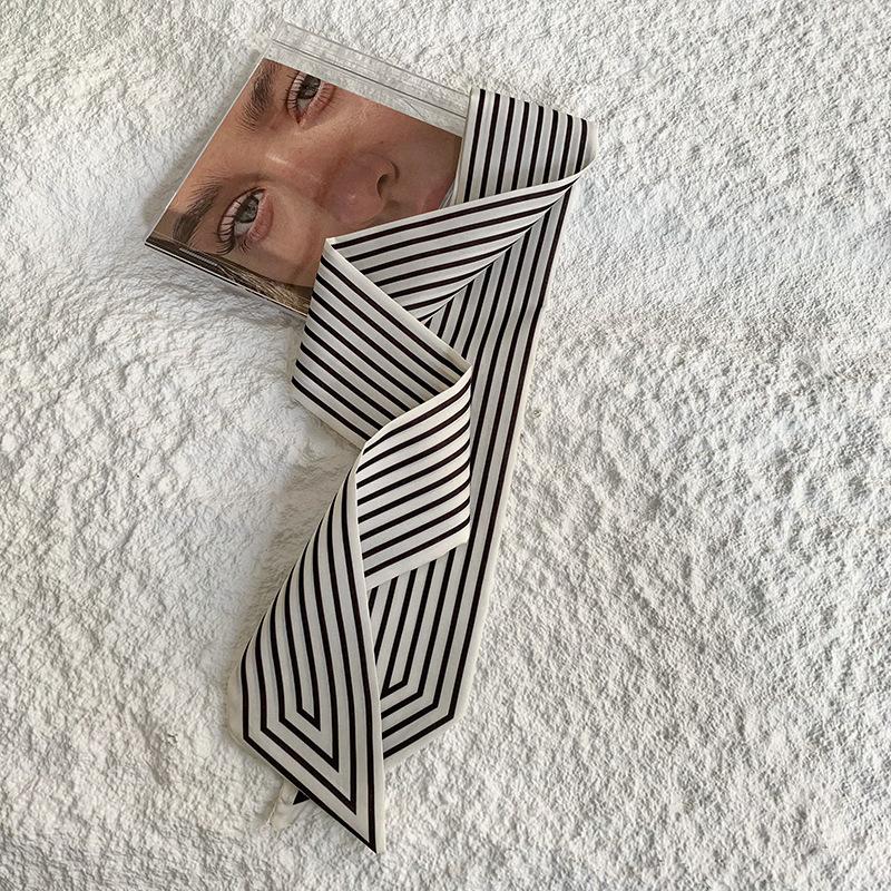 Stylish and simple striped silk scarf temperament versatile long scarf hair tie bag decoration multi-functional small streamer
