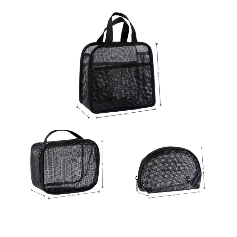 Portable Large Capacity Mesh Makeup Bag Solid Color Lightweight Cosmetic Organizer Bag Handheld Travel Makeup Pouch