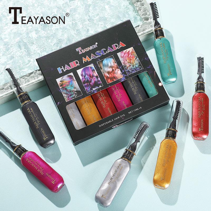 6 csomagolt doboz egyszeri hajfestéket, fehér sötétkék festő krémet színes szempillaspirál színes szempillaspirál kettős használatra