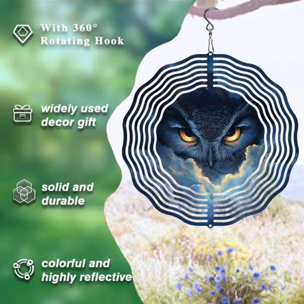 Metal Owl Wind Spinner 2D Rotating Garden Decor Outdoor Wind Chime for Patio Yard Balcony Decoration