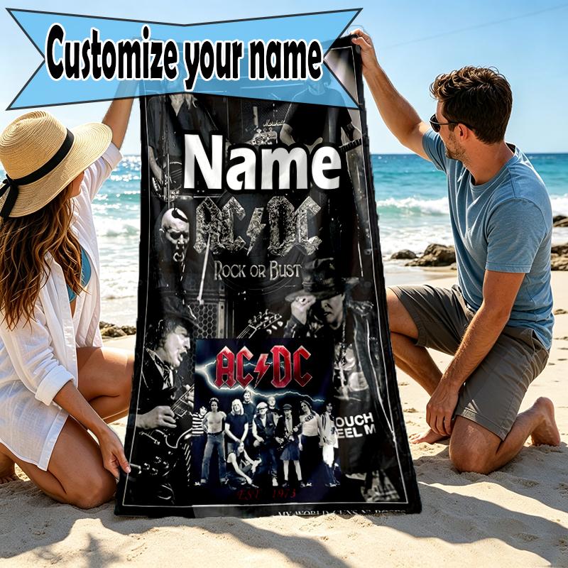 Custom Name Personalized Rock singer Print Beach Towel, for Trip Camping Beach Party Home Decor, Birthday Gift for Family & Friends