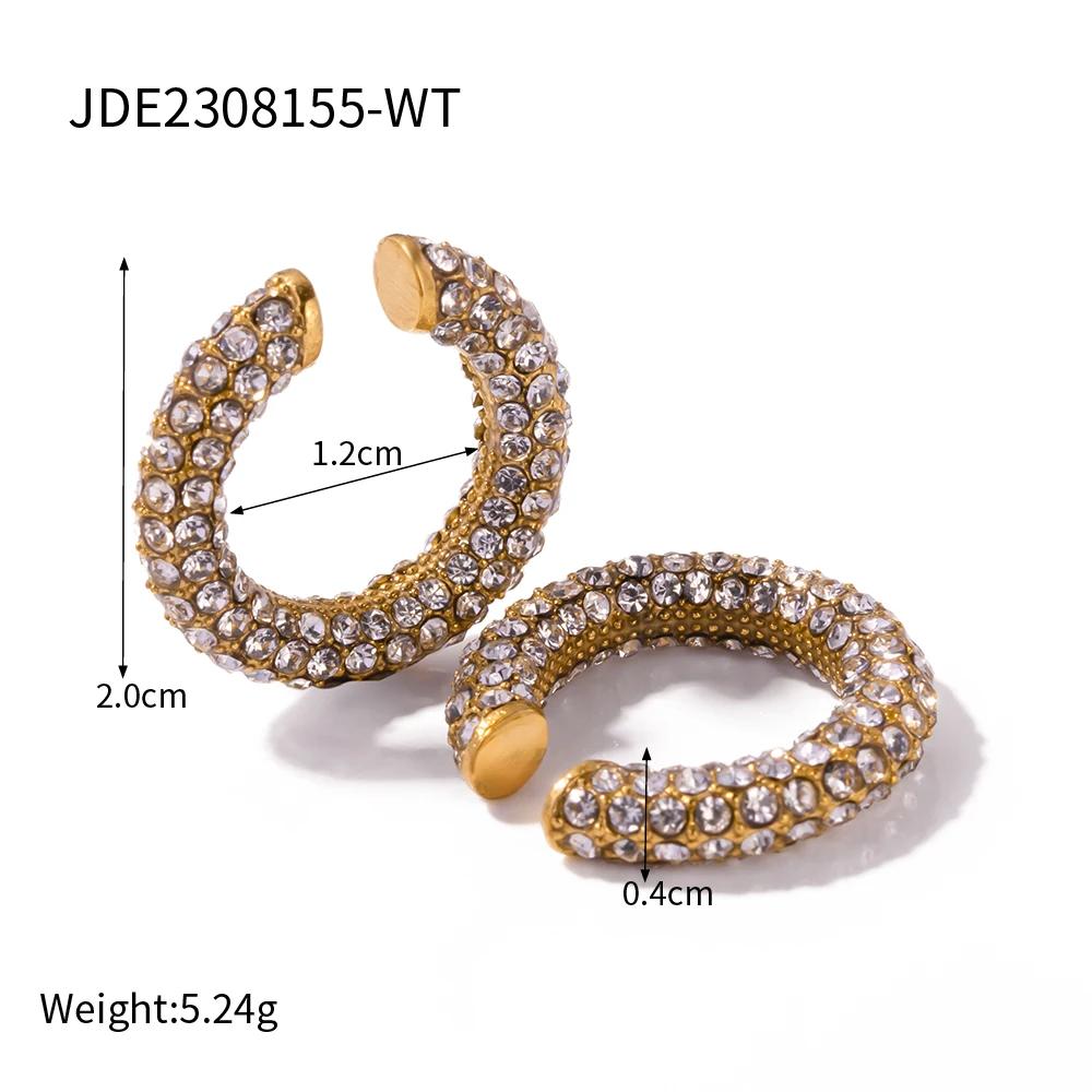 Youthway Striking Color Rhinestones C-Ring Ear Clips Round Circle Clip Women's Personalized Shiny Stainless Steel Jewelry