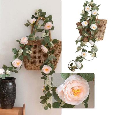 Wall Decoration Rose Artificial Flowers Plastic Berries Simulated Vine Garland Hanging Plants 200CM Living Room