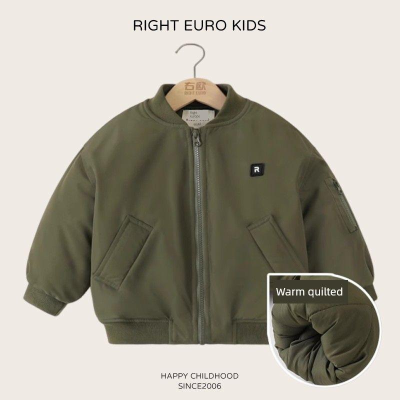 European Boys  Baseball Jacket, Winter Thickened Cotton Coat, Winter Clothing, Baby Cotton Jacket, Trendy Street Cotton Coat, Children s Clothing Army Green 120cm
