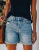 2022 Autumn/Winter Women's Casual Ripped Washed Denim Straight-Leg Shorts