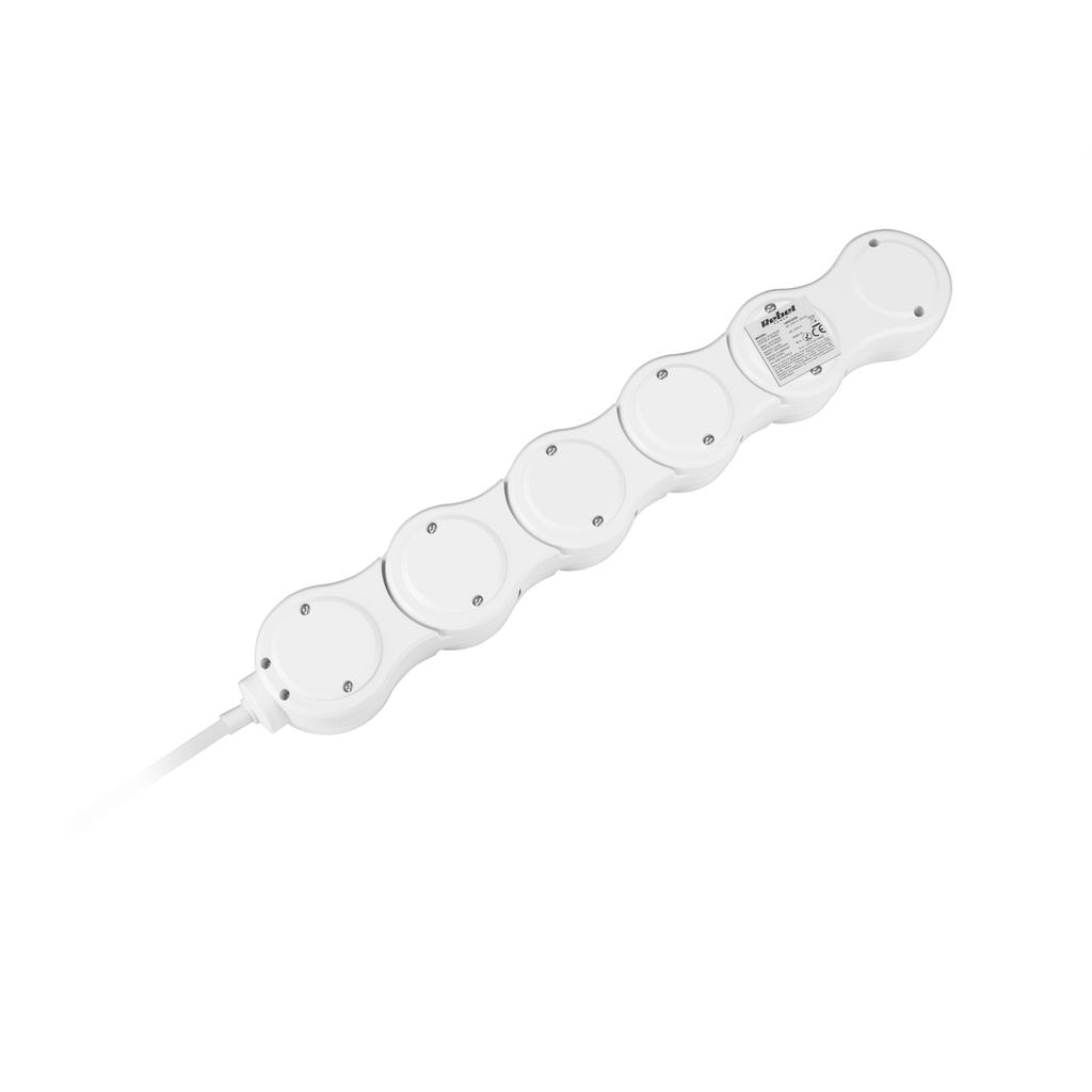 Schlangen-Steckdosenleiste, ausziehbar, 1,5 m, 5 Steckdosen, 2xUSB, Rebel