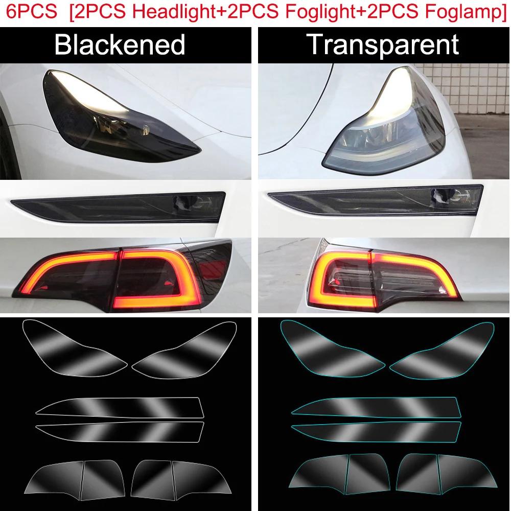 Für Tesla Model 3 Y 2017-2023 TPU Geschwärzte Scheinwerfer Rückleuchten Nebelscheinwerfer Schutzfolie Modifikation Schwarze Farbwechselnde Folien