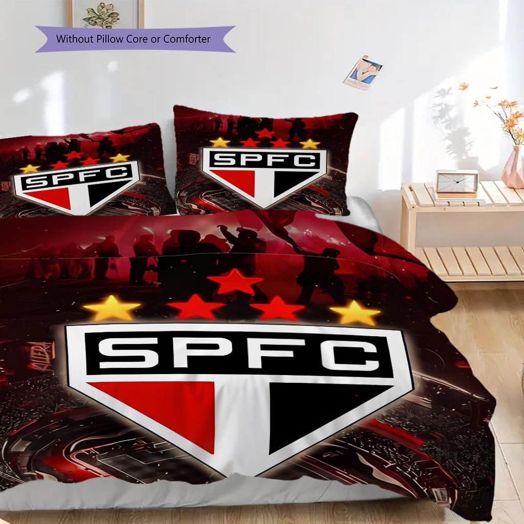 Sao Paulo FC Pattern Bedding Quilt Set Quilt Cover Pillowcase Home Decoration Birthday Gift (1 * Duvet Cover + 2 * Pillowcase, Without Core)