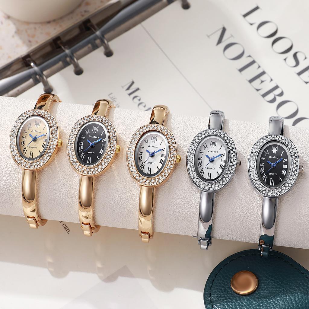 Retro Bracelet Oval Diamond-Set Light Luxury Small Hand Watch Niche Simple Temperament Versatile Quartz Watch
