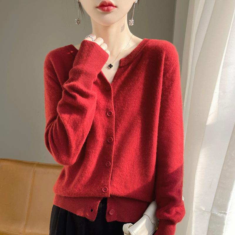 

2024 Кашемировый кардиган с V-образным вырезом: Женский универсальный свитер с длинным рукавом для весны, осени и зимы XXL