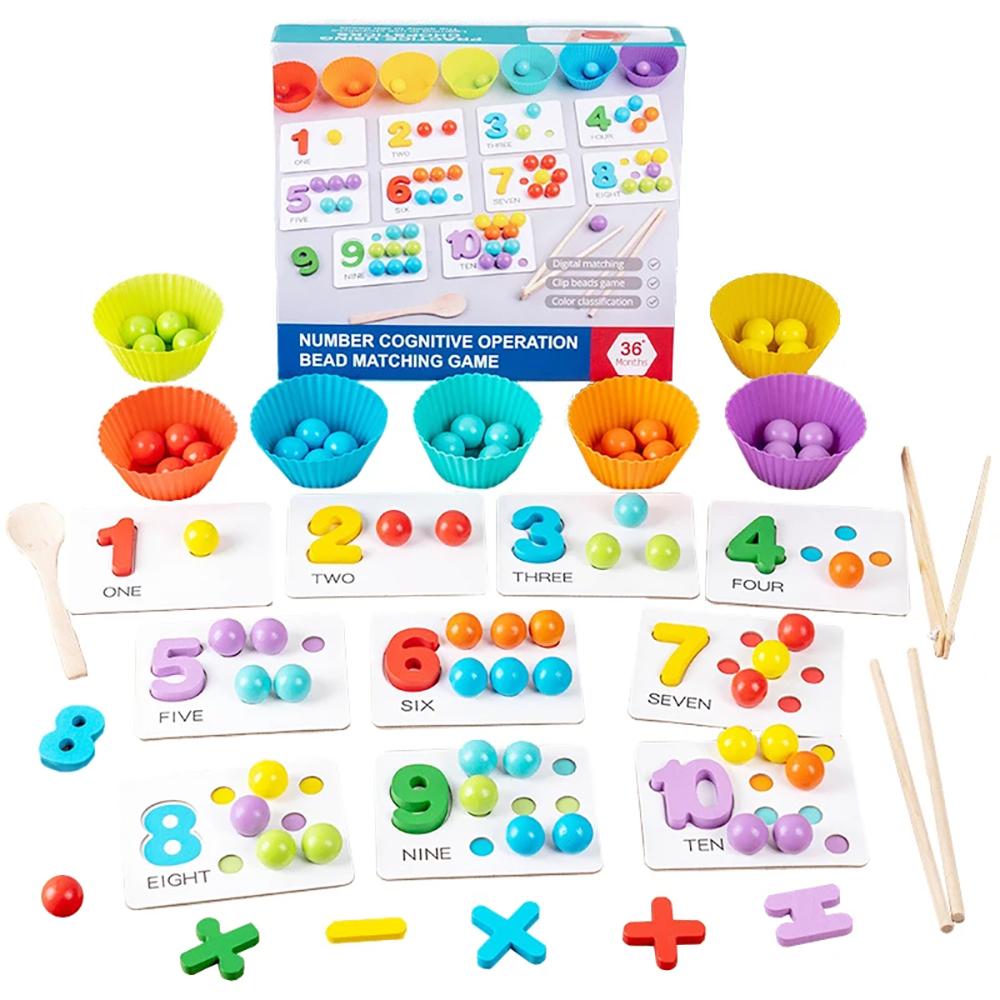Brinquedo Montessori de Matemática Contagem Classificação Clipe Contas Jogos de Correspondência Habilidades Motoras Finas Número Cor Brinquedos Educacionais Sensoriais Para Criança