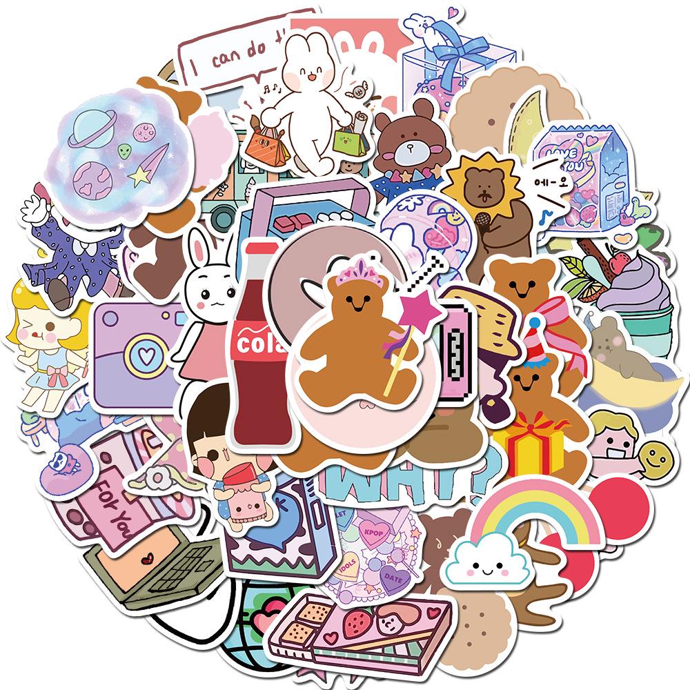 50 Ins Cute Girl Bear Graffiti Stickers Luggage Laptop Helmet Waterproof Stickers