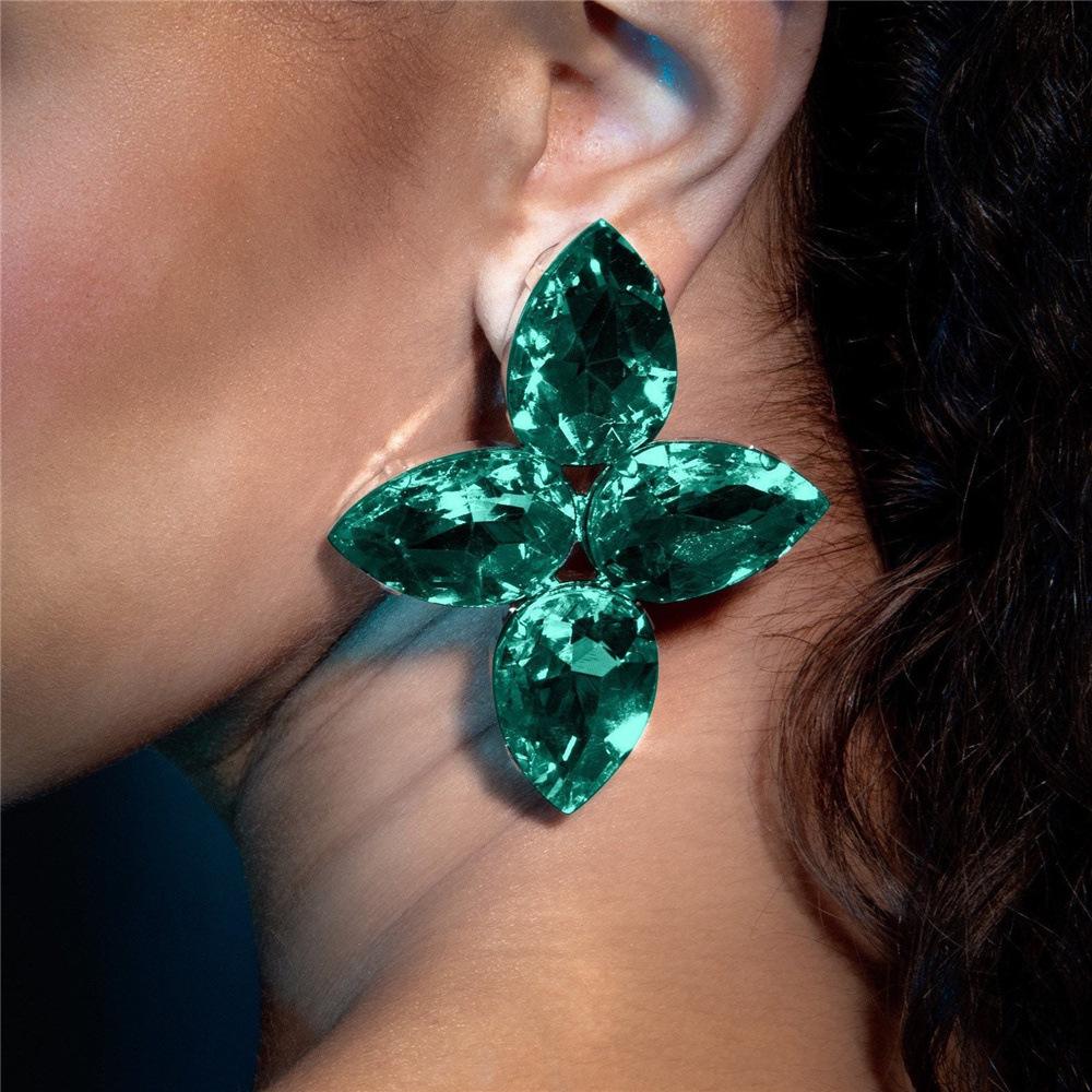 

Женские зеленые серьги в форме цветка с большими кристаллами