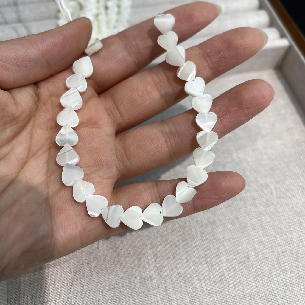 1 Strand 8mm White Heart Trochus Shell Beads 18cm Natural Shell Strand for DIY Craft
