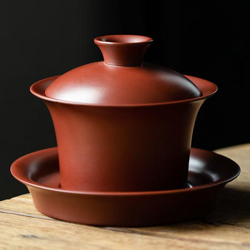 Da Hong Pao Zisha Gaiwan Tea Infuser Bowl with Lid – Large Anti-Scald Retro Ceramic Kung Fu Tea Set